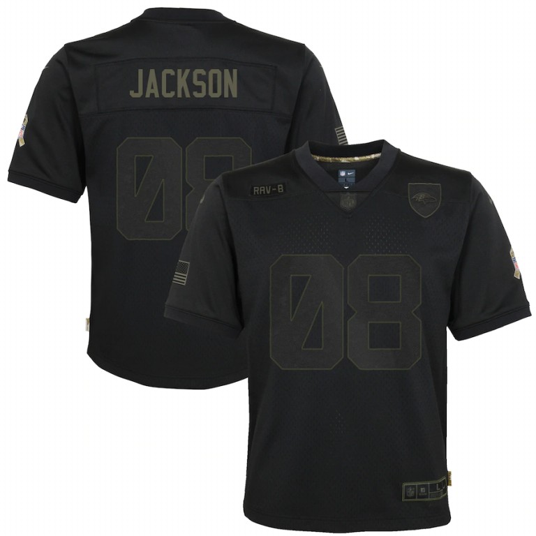 NFL Baltimore Ravens #8 Lamar Jackson Nike Youth 2020 Salute to Service Game  Black jerseys